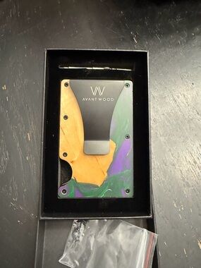 Multicolor Resin & Wood Money Clip Wallet - Green Purple Yellow
